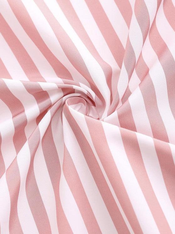 Short Sleeves Vertical Stripe Shirt With Striped Shorts Set-My 3D Hoodie