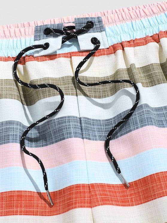Short Sleeves Vertical Stripe Shirt With Striped Shorts Set-My 3D Hoodie
