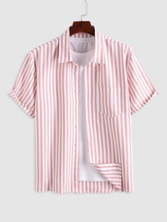 Short Sleeves Vertical Stripe Shirt With Striped Shorts Set-My 3D Hoodie