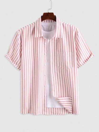 Short Sleeves Vertical Stripe Shirt With Striped Shorts Set-My 3D Hoodie