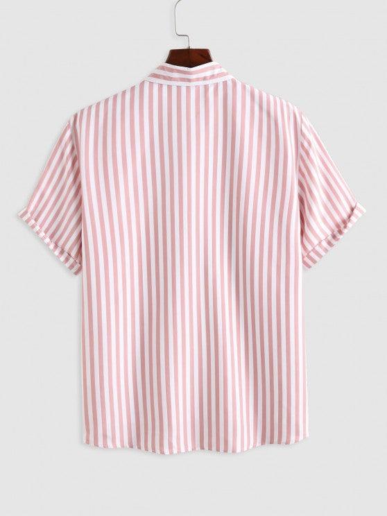 Short Sleeves Vertical Stripe Shirt With Striped Shorts Set-My 3D Hoodie