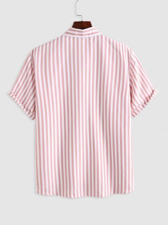 Short Sleeves Vertical Stripe Shirt With Striped Shorts Set-My 3D Hoodie