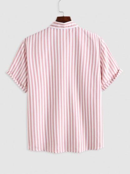 Short Sleeves Vertical Stripe Shirt With Striped Shorts Set-My 3D Hoodie