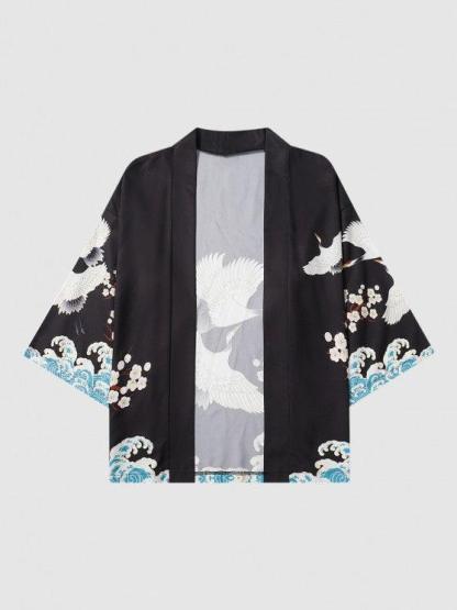Sea Waves And Flower Print Kimono Shorts Set-My 3D Hoodie
