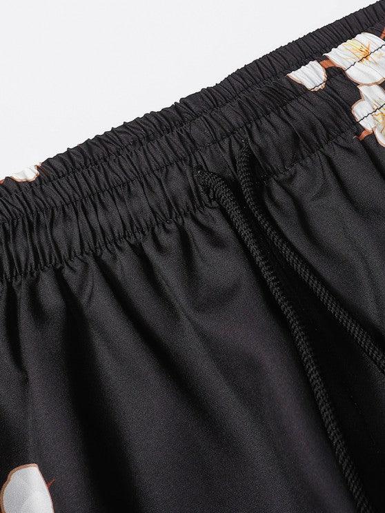 Sea Waves And Flower Print Kimono Shorts Set-My 3D Hoodie