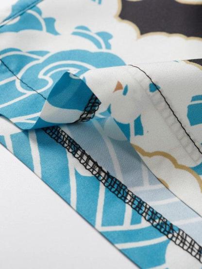 Sea Waves And Flower Print Kimono Shorts Set-My 3D Hoodie