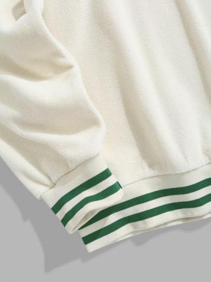Striped Trim Printed Casual Sweatshirt And Pants-My 3D Hoodie