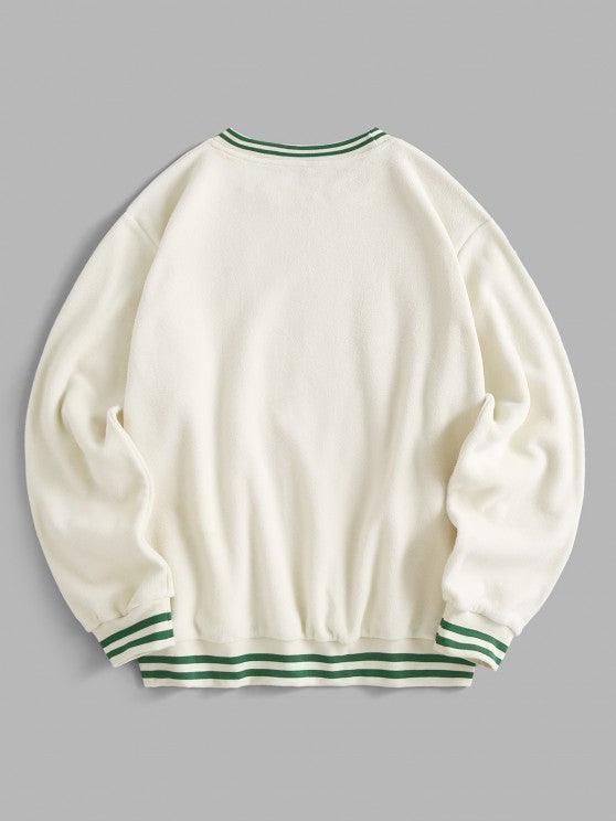 Striped Trim Printed Casual Sweatshirt And Pants-My 3D Hoodie