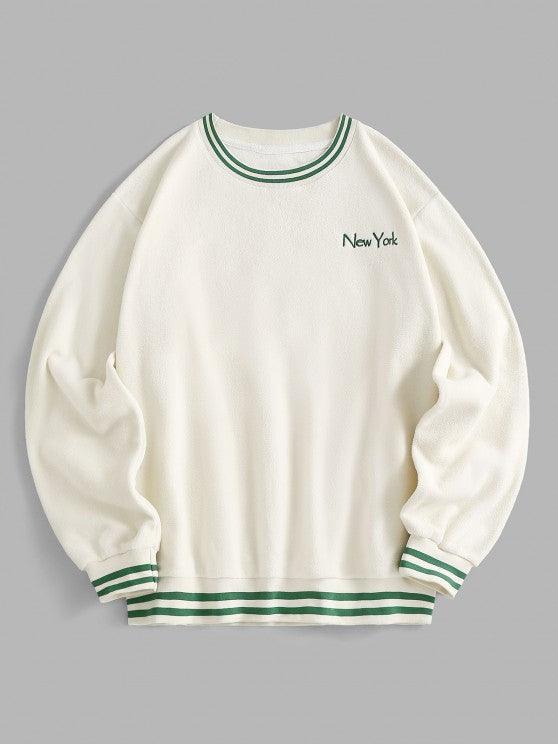 Striped Trim Printed Casual Sweatshirt And Pants-My 3D Hoodie