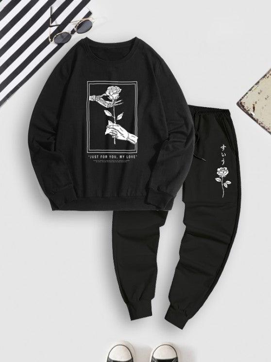 Rose Printed Sweatshirt And Pants-My 3D Hoodie