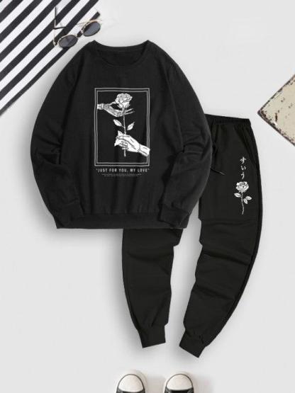 Rose Printed Sweatshirt And Pants-My 3D Hoodie