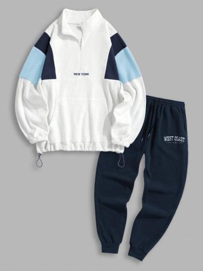 Half Zip Sweatshirt And Sweatpants Set Outfit-My 3D Hoodie