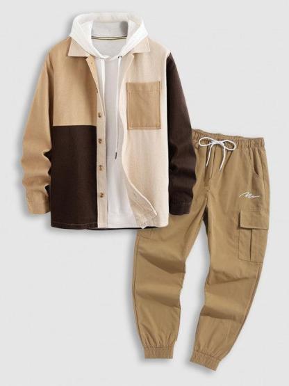 Front Pocket Jacket With Jogger Cargo Pants Set-My 3D Hoodie