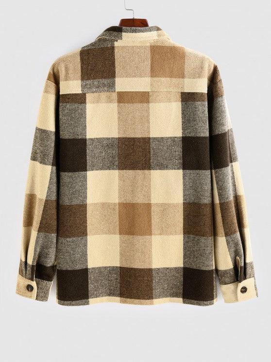 Plaid Pattern Double Pockets Shacket And Pants-My 3D Hoodie