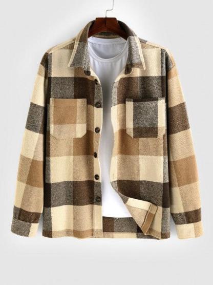 Plaid Pattern Double Pockets Shacket And Pants-My 3D Hoodie