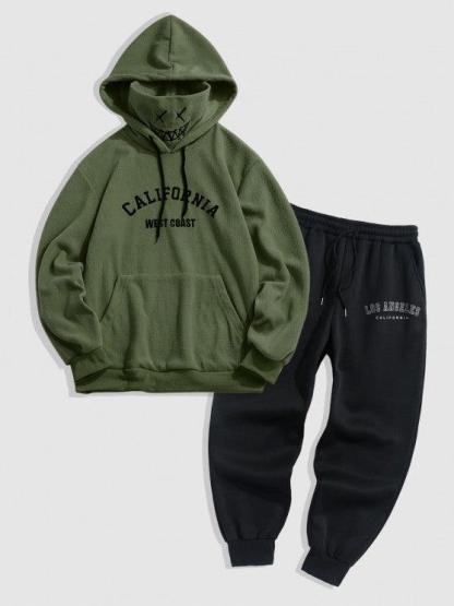 Vintage Graphic Mask Hoodie With Lined Jogger Pants Set-My 3D Hoodie