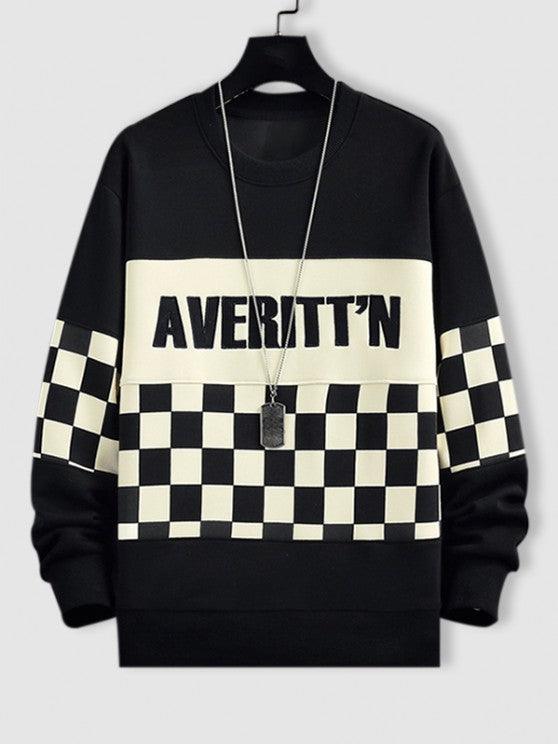 Letter Checkerboard Pattern Pullover Sweatshirt And Pants-My 3D Hoodie