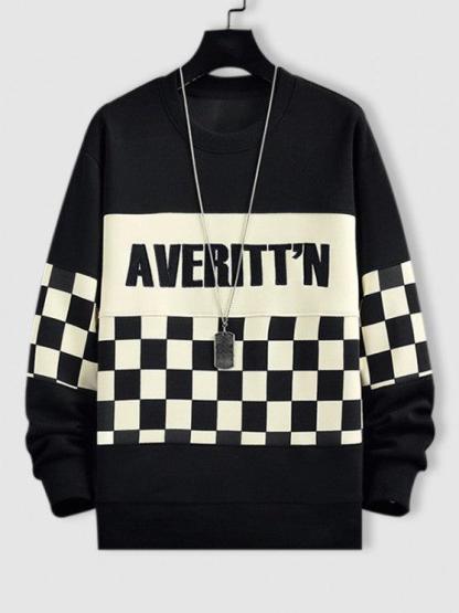 Letter Checkerboard Pattern Pullover Sweatshirt And Pants-My 3D Hoodie