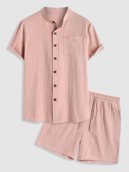 Plain Short Sleeves Shirt With Drawstring Shorts-My 3D Hoodie