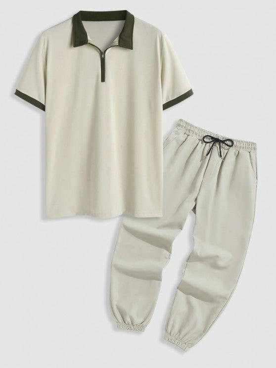 Quarter Zip Design Polo Collared T Shirt And Pants-My 3D Hoodie