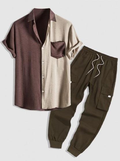 Two Tone Shirt With Cargo Pants Set-My 3D Hoodie