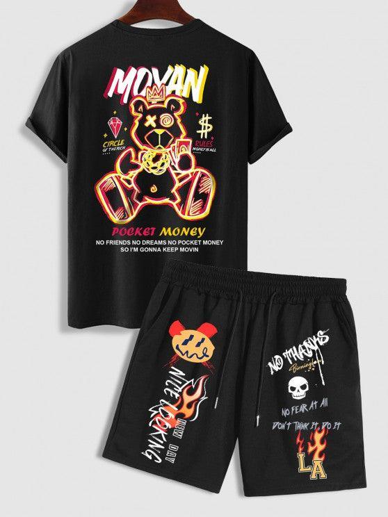 Cartoon Printed Short Sleeves T Shirt And Casual Shorts Set-My 3D Hoodie