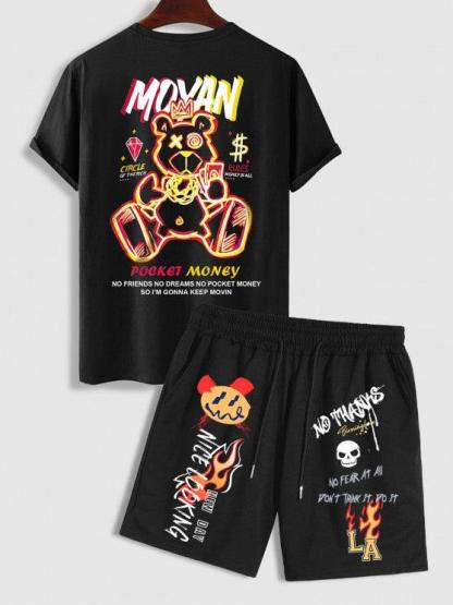 Cartoon Printed Short Sleeves T Shirt And Casual Shorts Set-My 3D Hoodie