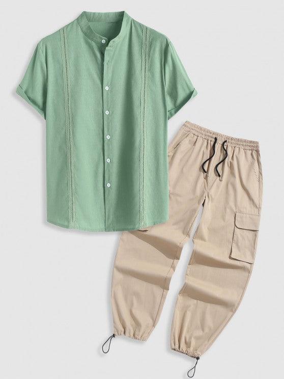 Hollow Out Textured Shirt With Cargo Pants-My 3D Hoodie