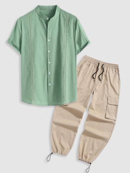 Hollow Out Textured Shirt With Cargo Pants-My 3D Hoodie