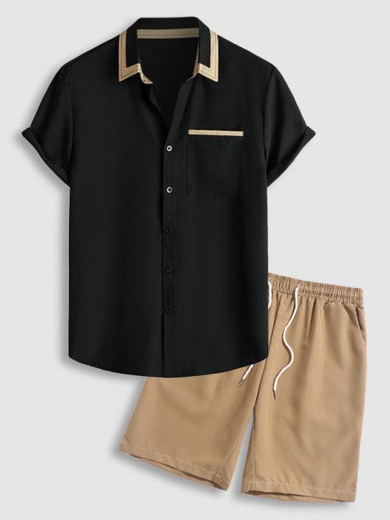 Collar Pattern Sleeves Shirt With Casual Shorts Set-My 3D Hoodie