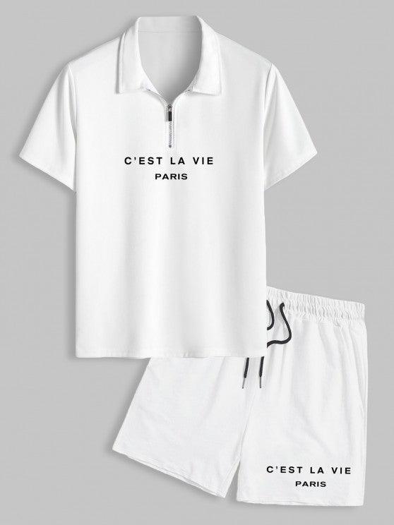 Collar With Half Zip T Shirt And Shorts Set-My 3D Hoodie