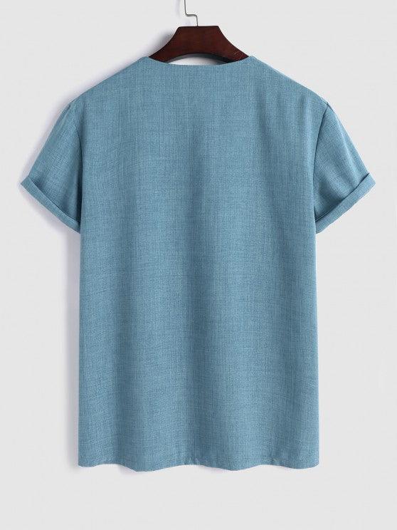Notch Collar T Shirt With Solid Colored Shorts-My 3D Hoodie