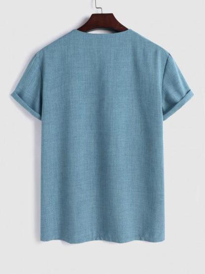 Notch Collar T Shirt With Solid Colored Shorts-My 3D Hoodie