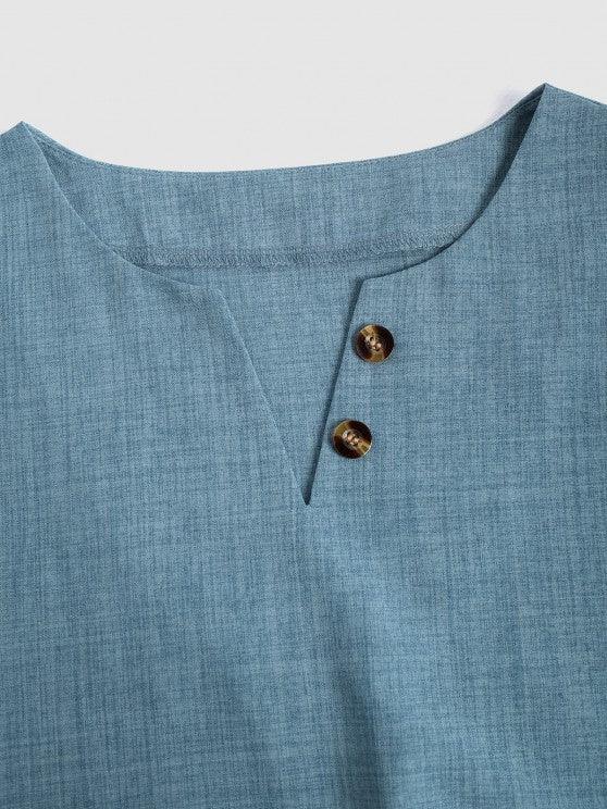 Notch Collar T Shirt With Solid Colored Shorts-My 3D Hoodie