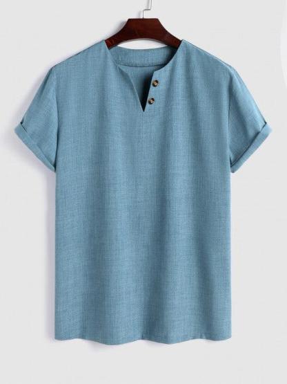 Notch Collar T Shirt With Solid Colored Shorts-My 3D Hoodie