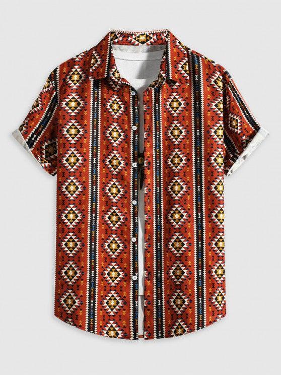 Geometric Pattern Shirt And Cargo Pants Set-My 3D Hoodie