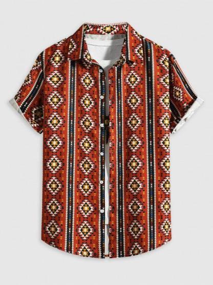 Geometric Pattern Shirt And Cargo Pants Set-My 3D Hoodie