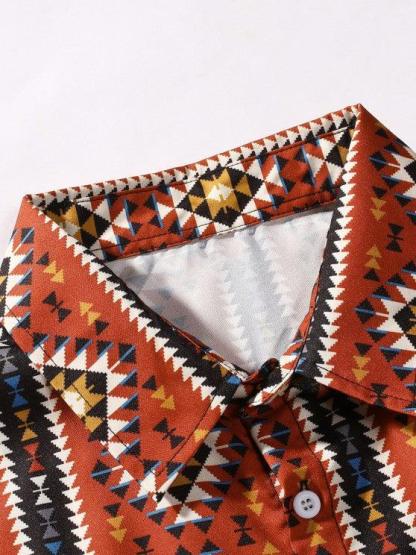 Geometric Pattern Shirt And Cargo Pants Set-My 3D Hoodie