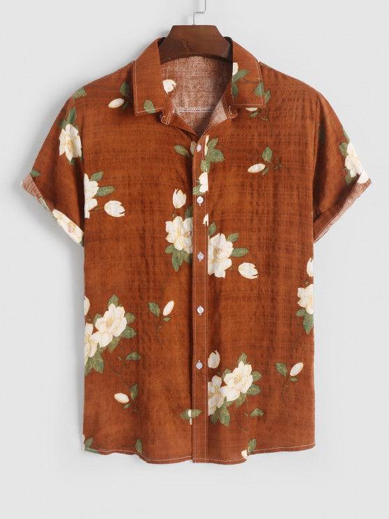 Flowers Pattern Shirt And Basic Shorts Set-My 3D Hoodie