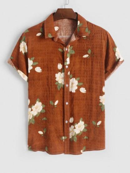 Flowers Pattern Shirt And Basic Shorts Set-My 3D Hoodie