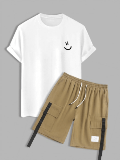 Cartoon Smile Tee And Stylish Cargo Shorts-My 3D Hoodie