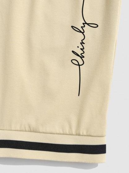 Letter Print T Shirt And Graphic Shorts Set-My 3D Hoodie