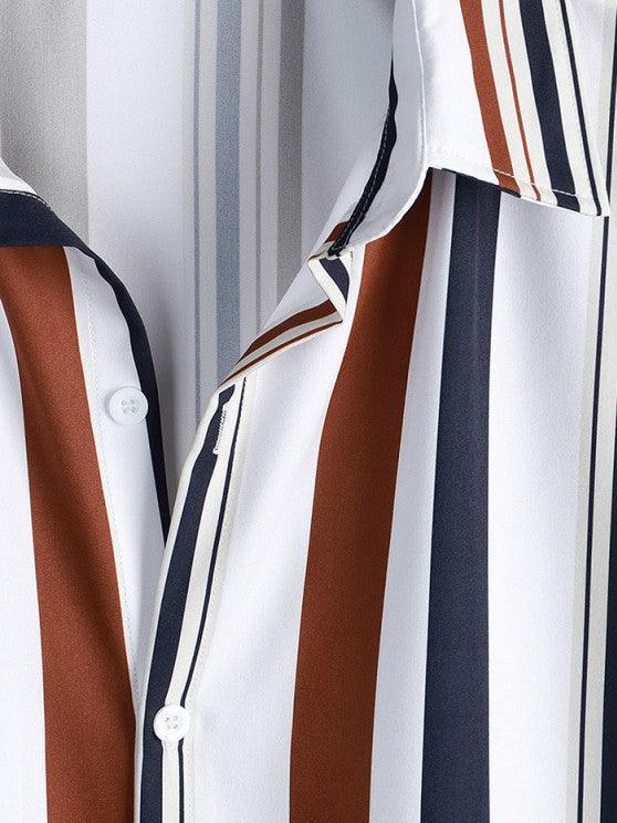 Stripes Printed Shirt And Tech Wear Cargo Pants Set-My 3D Hoodie