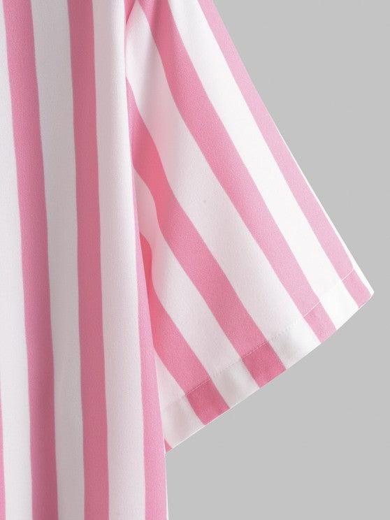 Cartoon Graphic Shirt And Striped Shorts Set-My 3D Hoodie