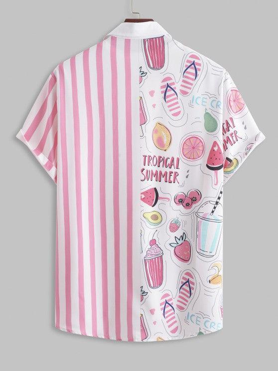 Cartoon Graphic Shirt And Striped Shorts Set-My 3D Hoodie
