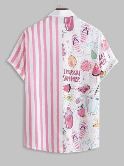 Cartoon Graphic Shirt And Striped Shorts Set-My 3D Hoodie