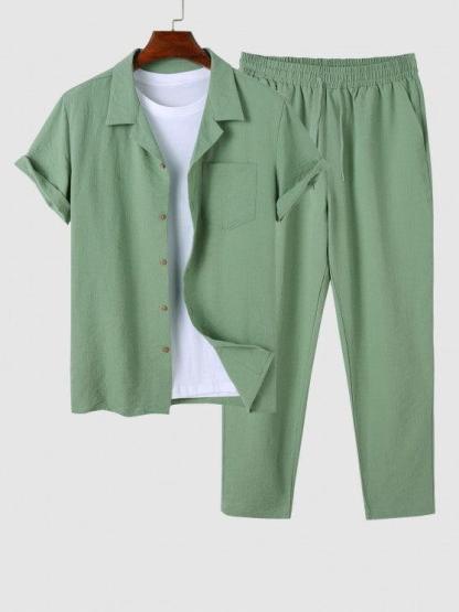 Lapel Collar Short Sleeve Shirt And Casual Pant-My 3D Hoodie