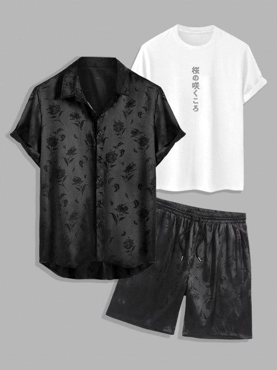 3 Pieces Graphic Printed T Shirt And Shirt And Shorts Set - My 3D Hoodie