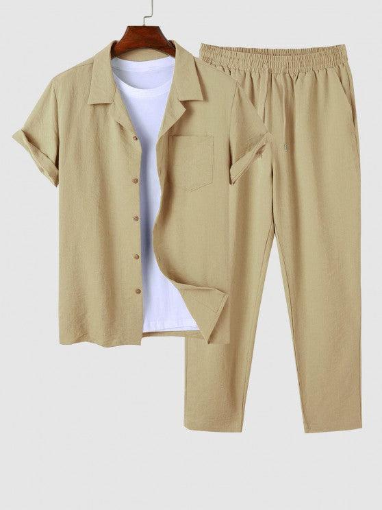 Lapel Collar Short Sleeve Shirt And Casual Pant-My 3D Hoodie