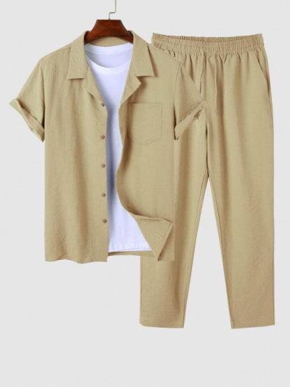 Lapel Collar Short Sleeve Shirt And Casual Pant-My 3D Hoodie